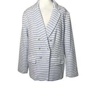 NWT J. Jill Women’s Large Blue & White Striped Double Breasted Blazer Jacket